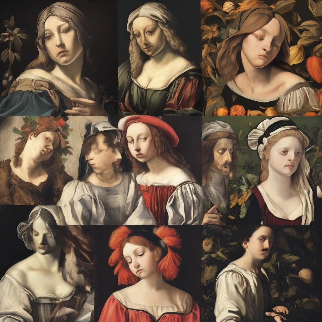 Πίνακες αφηρημένης τέχνης με χρήση χρωμάτων και πορτραίτα γυναικών, αναδεικνύοντας τη σημασία του χρώματος στην τέχνη.