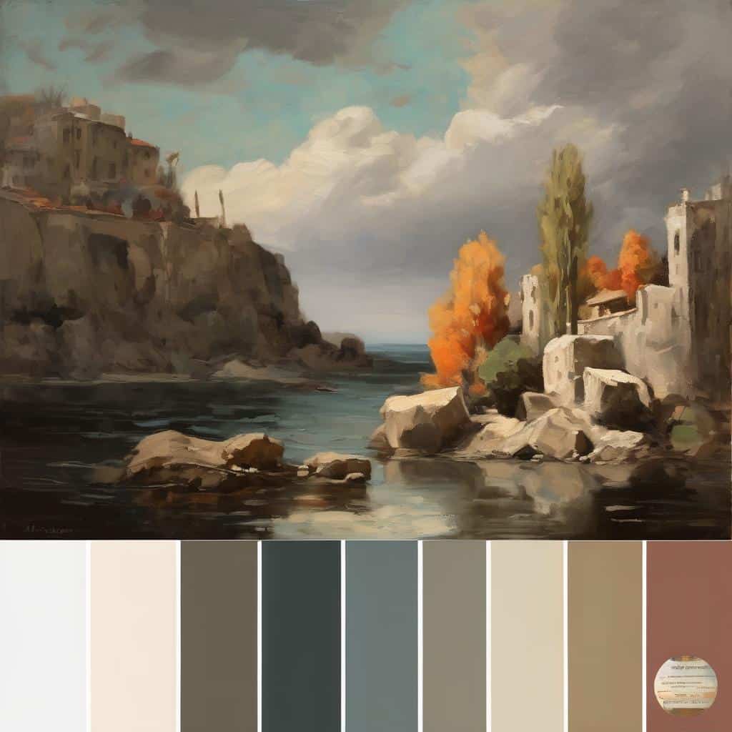 Ουράνιο τοπίο με χρήση χρωμάτων στην αφηρημένη τέχνη, ζωγραφιά σε φυσική ακρίβεια και ζωντανά χρώματα.